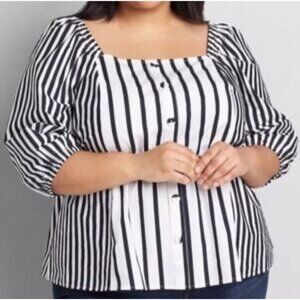 Lane Bryant Square Neck Navy & White Striped  Blouse Women's 18